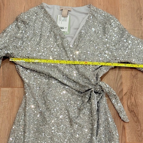 H&M silver sequins wrap dress, size M - Picture 12 of 16